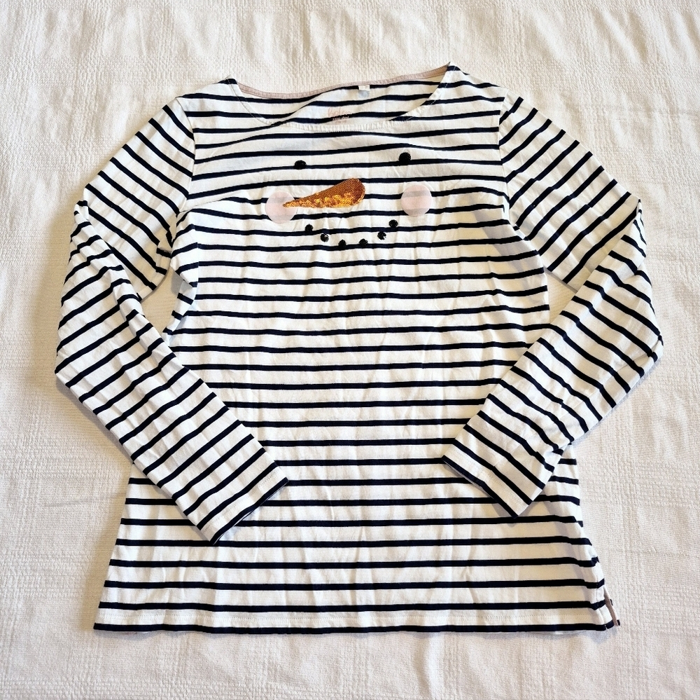 Boden women's size 8 black & white snowman sequin shirt VVGUC